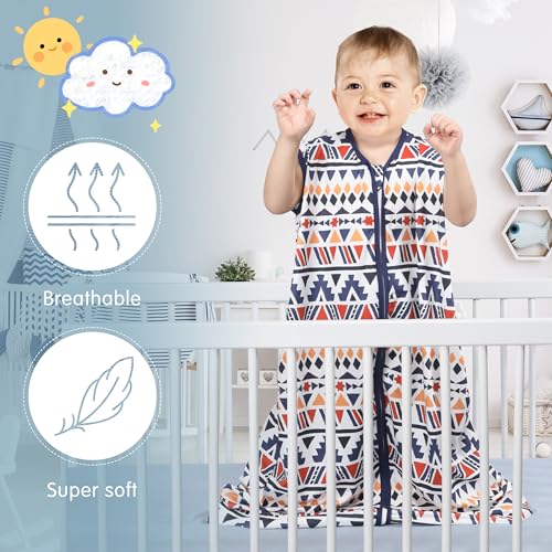 Image of BSTOPPT 3 Pack Baby Sleep Sack 100% Rayon Cotton Baby Sleeping Bag 2-Way Zipper Toddler Wearable Blankets TOG 0.3. (Soccer&Triangles&Blue, 12-18 Months)