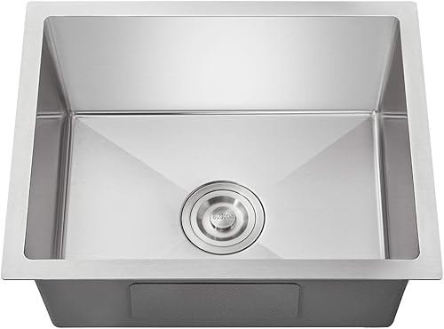 OUGOO Fregadero de cocina de 22 x 18 pulgadas, con radio hermético de calibre 18, de acero inoxidable, empotrado, hecho a mano, para fregadero de