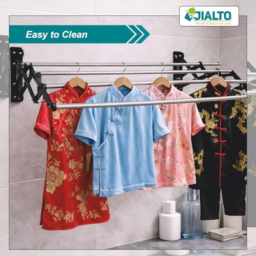 Image of JIALTO Wall Mounted Foldable Clothes Drying Rack Black 62.5 Cm Stainless Steel Expandable Laundry Drying Stand, Heavy Duty Scissor Style Cloth Hanger for Balcony Bathroom Utility Area