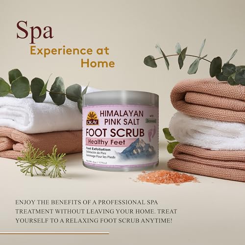 okay himalayan pink salt foot scrub - himalayan salt scrub body exfoliator for women and men exfoliating for feet hands amp face vegan natural ingredients - 6 oz jar pack of 1