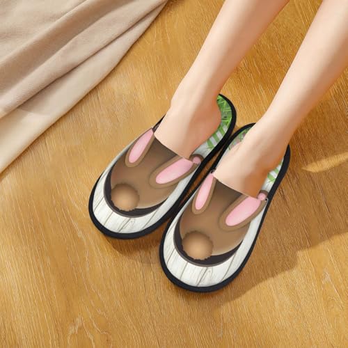 Brown Bunny Print House Slippers For Women And Men,Soft Slippers With Memory Foam,Non-Slip Indoor Home Shoes4