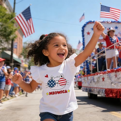 Image of Tkria July 4th Tank Top Girl Toddler 4th of July Shirt Baby Girl American Flag Shirt USA Ruffle Tee Girl Patriotic Outfit