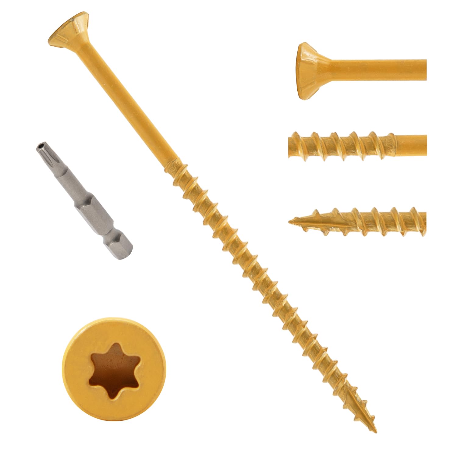 LIONMAX Deck Screws 4 Inch, Wood Screws #10 x 4, 50 PCS, Rust Resistant, Exterior Epoxy Coated, Outdoor Decking Screws, Torx/Star Drive Head Deck Screw, T25 Star Bit Included, Tan