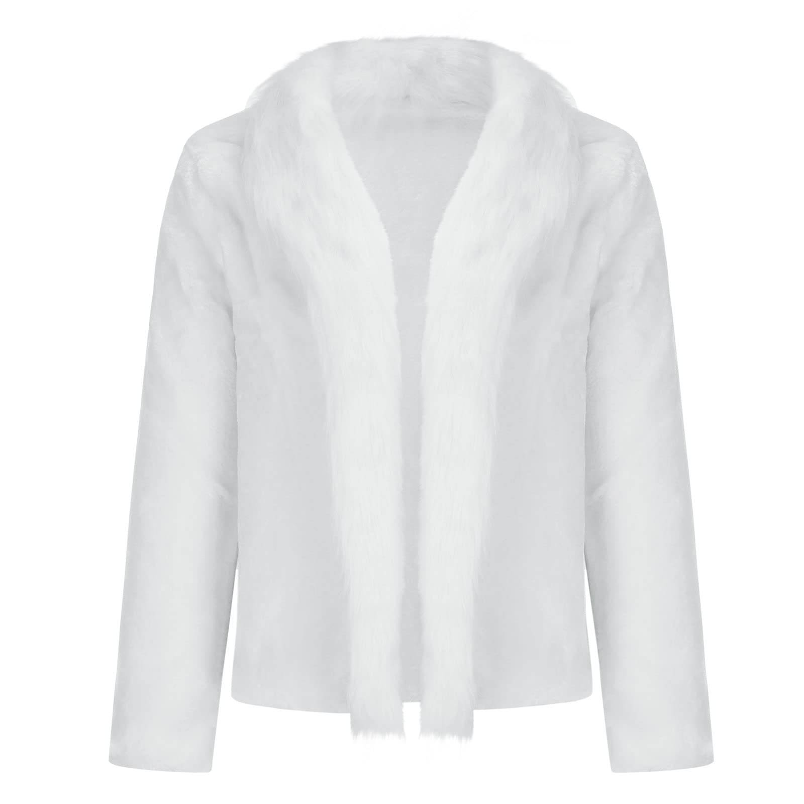 IQYU Cappotto di Pelliccia Sintetica da Donna Bianco per Matrimonio - Cardigan Elegante Corto Invernale Con Collo di Pelliccia