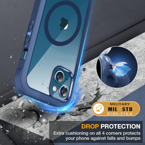 Image of Miracase for iPhone 13 mini Case 5.4 inch,Full-Body Protection,Clear Bumper Case with Built-in 9H Tempered Glass Screen Protector,Military-Grade Drop Protection Outdoor Phone Case for 13 mini,Dark Blue