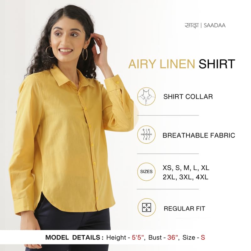 Image of SAADAA Airy Linen Shirt | Solid Regular Fit Casual Shirts Stylish for Women