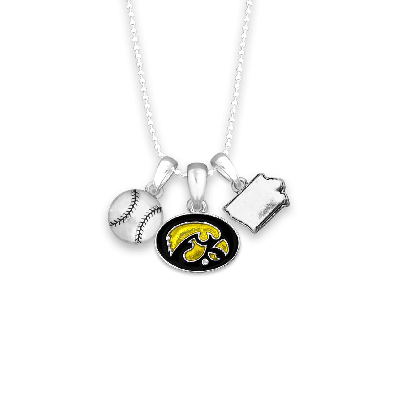 From the Heart Iowa Baseball Accent Charm Team Traditions Necklace with Team Color Logo, Baseball and State Accent Charm Officially Licensed Jewelry Fan IU