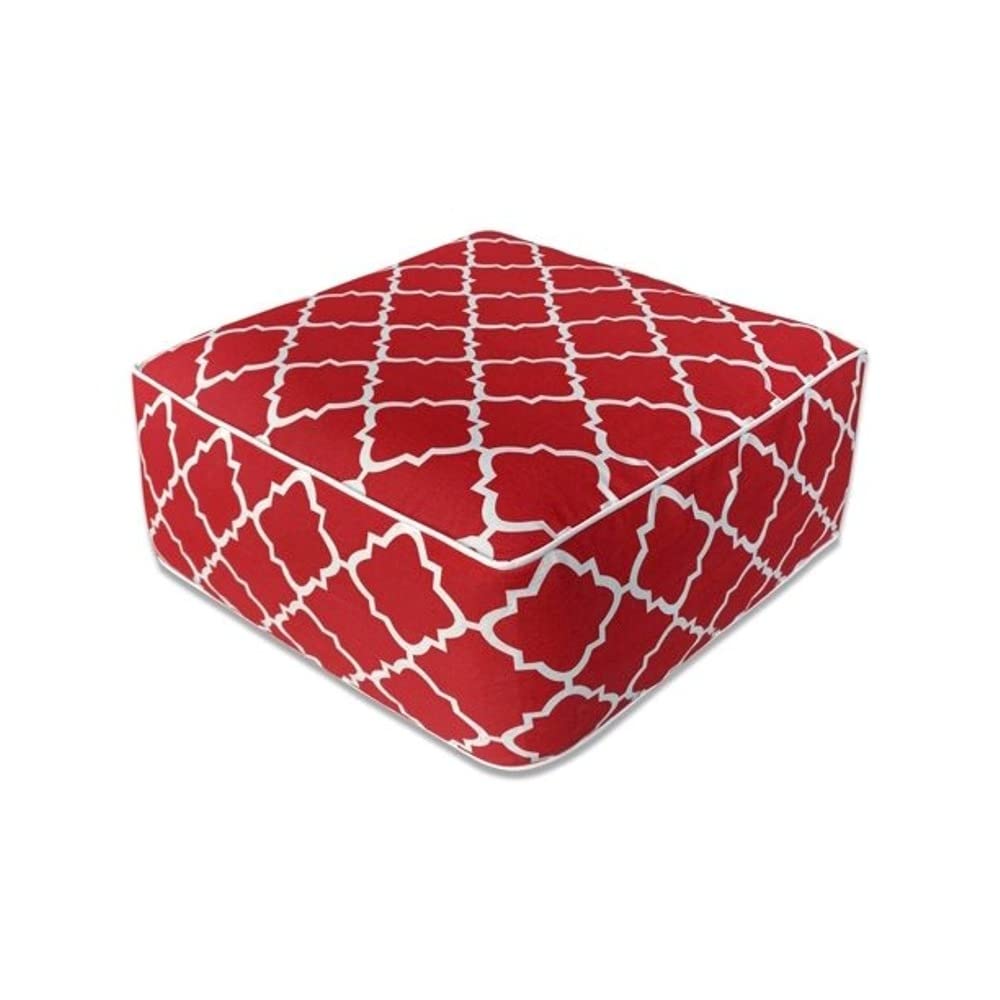 Stylish Inflatable Red White Ottoman Footrest Square Shape,Size:23x9 inch, Geometrical Pattern| Indoor All Seasons Used for Outdoor Garden Zipper Closed Durable Portable Water & Fade Resistant