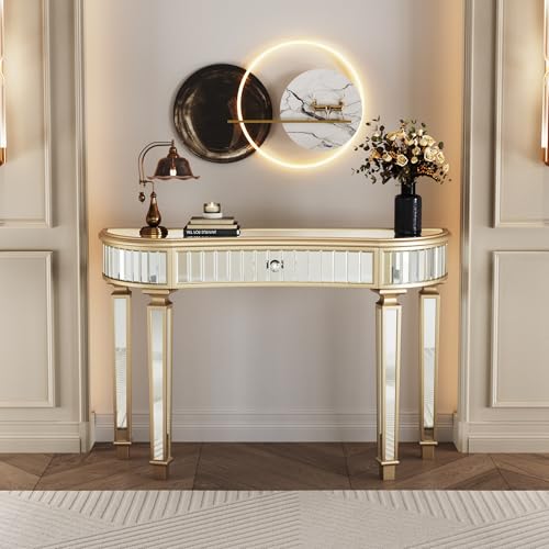 KUVADAZ Gold Mirrored Console Table