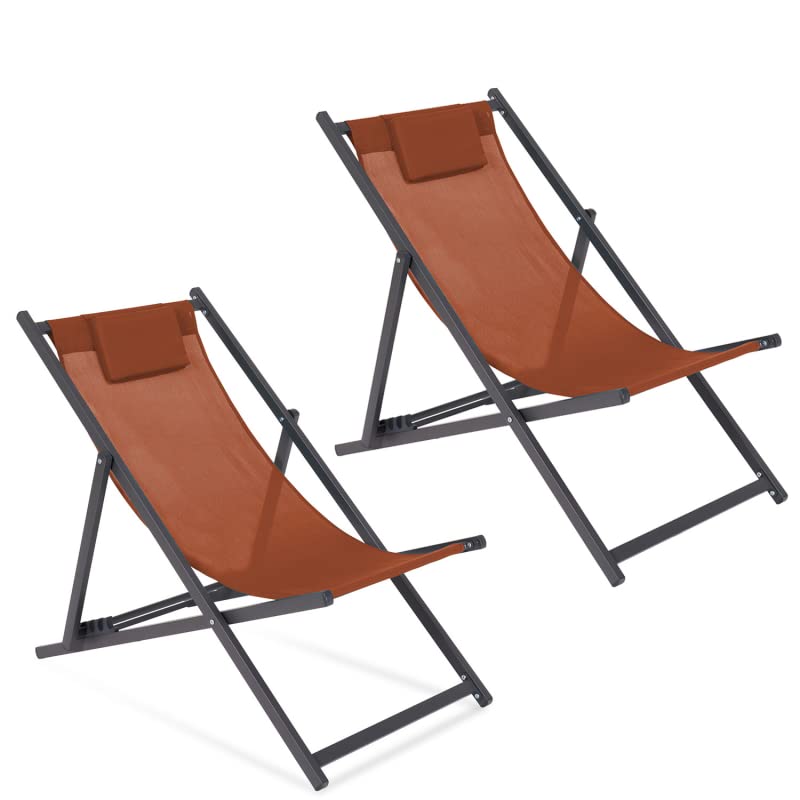 IDMarket - Lot de 2 chiliennes Lota en Acier et Toile textilène Terracotta