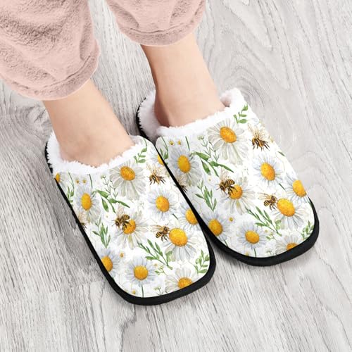 White Flowered Bee Slippers For Women Men Soft Memory Foam Non-Slip Animal Winter Indoor House Shoes Travel Slipper4