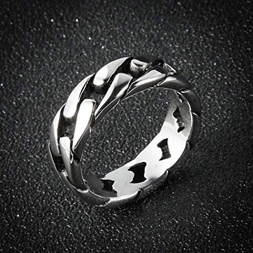 Image of HZMAN Mens Stainless Steel 7mm Wide Band Cuban Link Chain Ring, Silver Gold Black