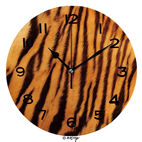 AmaUncle Print Round Wall Clock, 10 Inch Beautiful Tiger Fur Colorful Texture