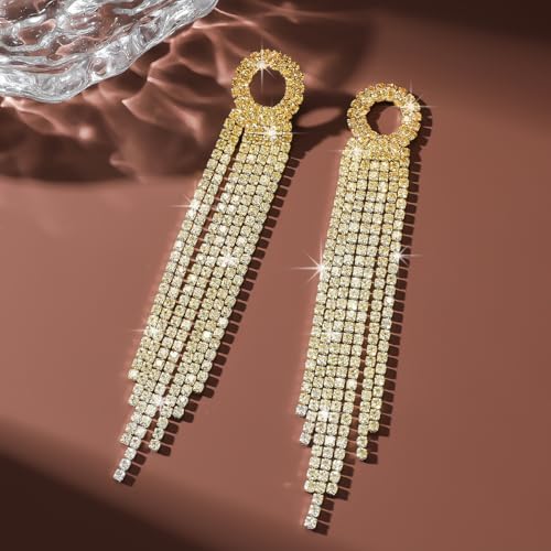 Rhinestone Tassel Dangling Earrings for Women Sparkly Dangle Earrings Silver Prom Earring Long Crystal Chandelier Earring Wedding Party Prom Dress Jewerly Gift4