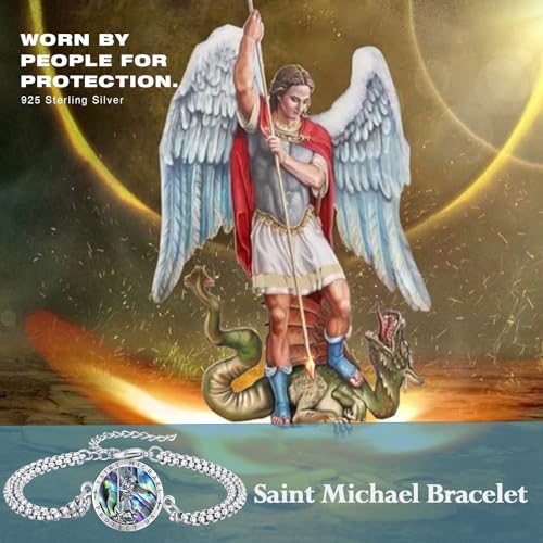 Unisex St Michael/Christopher/Benedict/Jude/Joseph/Guadalupe/Guardian Angel/Santa Muerte Bracelet 925 Sterling Silver Patron Saint Bracelet with Double Link Chain,9"2
