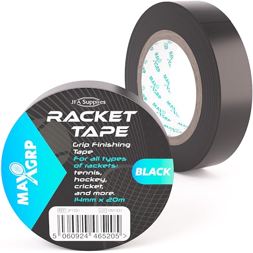 JFA Supplies Black Racket Grip Finishing Tape - Cricket Tennis Badminton Squash and Hockey Grip Finishing Tape - 14mm x 20m - Pack of 1