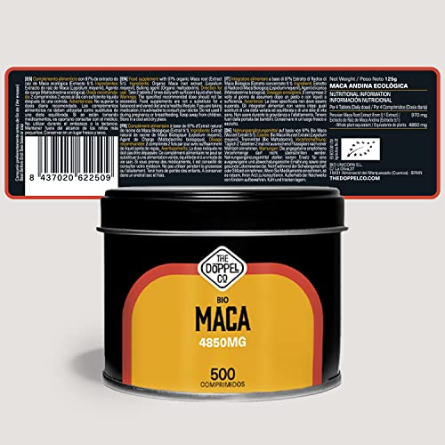 Maca Andina Ecológica 4850mg - 500 comprimidos - Extracto 5:1-4 meses - Maca Peruana Pura - Energía y Vitalidad - Libre de plástico - Certificación Ecológica Oficial