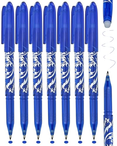 8 Blue Friction Pens Erasable Pens Blue Ink for Daily Writing Clear Note-Taking General Use Rub out Pens with Rubbers on the End eraser pen Portable Practical Stationery for School Home Office
