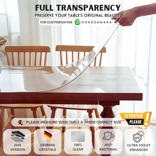 Image of MR.CLEAR Slim Shield | India's 1st & Only Antibacterial Table Cover | (60 x 40 Inches, 1mm) | 4 & 6 Seater Waterproof PVC Cloth | Office & Home Dining Tables Top Thick & Water Proof Clear Protector