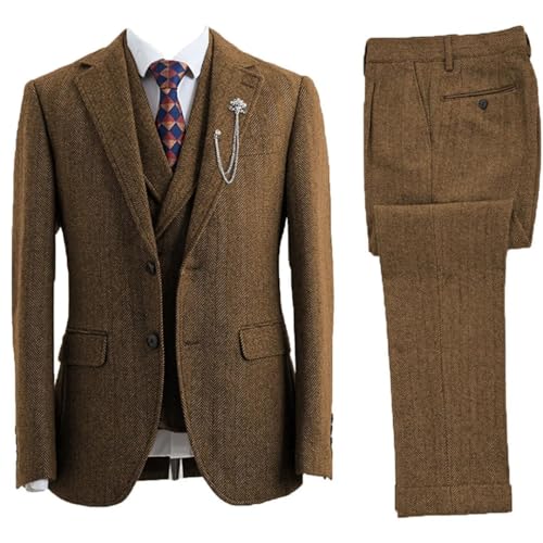 Men 3 Piece Suit Tweed Herringbone Double-Breasted Wedding Tuxedos Size Men Clothing2