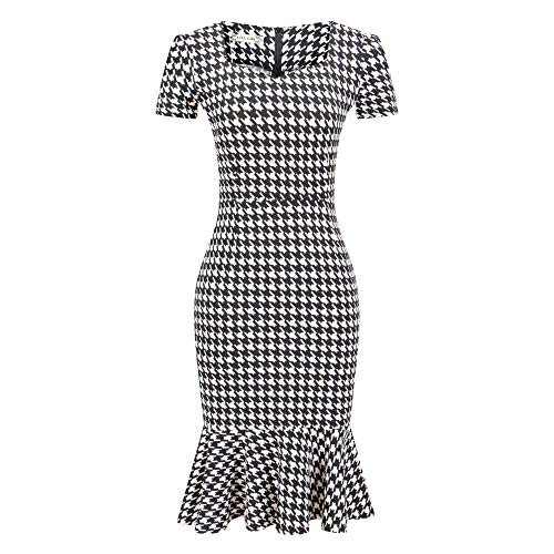 SBL Pata De Gallo De La Cadera del Paquete Delgado De Houndstooth: Vestido De Noche Impreso - Falda del Lápiz del Vestido De La Pluma,En Blanco y neg,L