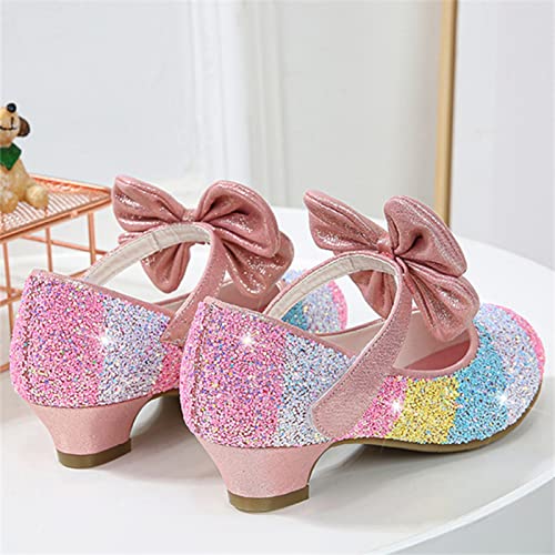 OMEARK Girls Wedding Dress Shoes Round Head Sparkly Glitter Flat Party Shoes Princess Crystal Bowknot Ballet Flats Breathable Low Heeled Girls Dress Up Shoes3