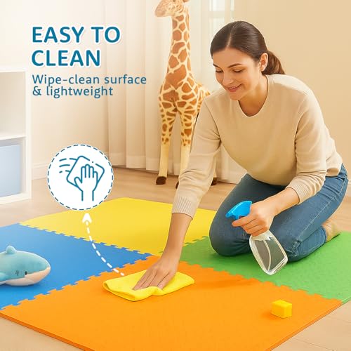 Image of Amazon Brand - Supples Interlocking Eva Foam Mat | Pack of 6 | 1.2 cm Thick | 60 x 60 cm | Activity Mat for Kids 6+ Months | for Home, School & Playground | Durable &Easy Storage | Multicolor