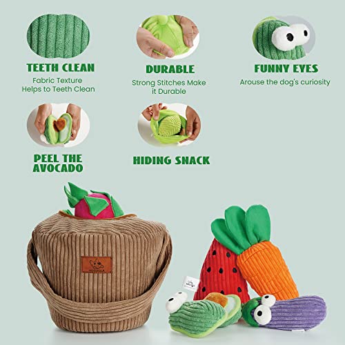Nocciola 15 Pack Fruit & Vegetable Crinkle Dog Squeaky Toys With A Basket, Small Dog Toys For Aggressive Chewers, Hide And Seek Dog Toys For Small Medium Dogs, Interactive Puppy Dog Toys For Boredom #TOP2