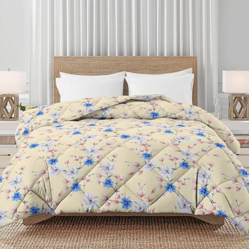 Image of Amazon Brand - Umi Reversible Single Bed Super Soft AC Comforter /Blanket /Quilt /Rajai 220 GSM Soft Microfiber Diamond Stitch (90 inch x 60 inch Inches /228cm x 152cm) - Comforter Single Bed|Beige & Blue