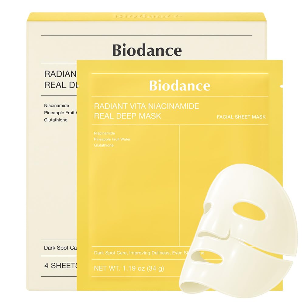 BIODANCE Radiant Vita Niacinamide Real Deep Face Mask 4 Pcs, 4 count (Pack of 1)