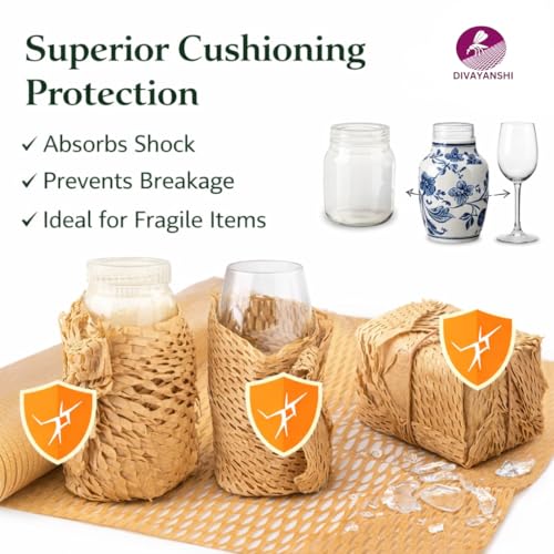 Image of Divayanshi Honeycomb Packing Paper | Sustainable Cushioning Wrap for Shipping, Gifts & Fragile Items | 10m x 15 Inch
