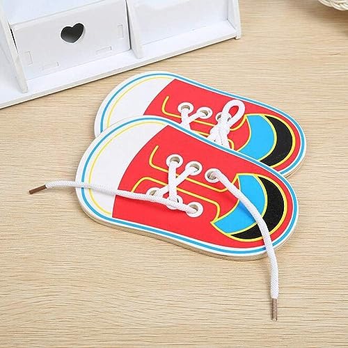 Image of Red Wooden Shoe Tying Practice, Learn to Tie Your Own Shoes Threading Lacing Shoes Training Early Learning Kits, Threading Lacing Shoes Training Board Early Learning,Decorative Accessories