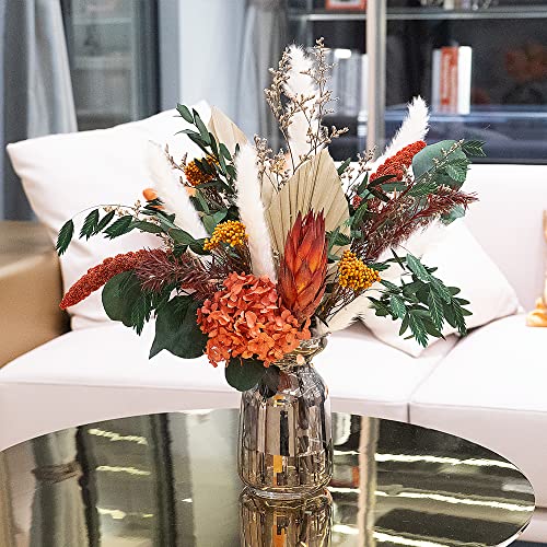 Natural Dried Flower Bouquet - Boho Pampas Grass & Eucalyptus Decor, Preserved Plants Bundle for Vases, Rustic Floral Arrangements for Home Wedding Table Centerpiece Decorations