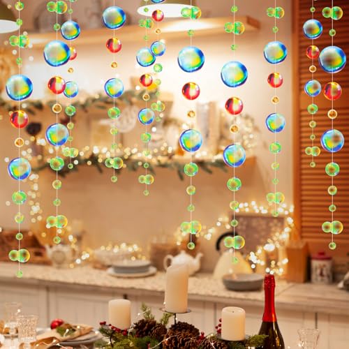 LLOUSSAK Transparent Bubble Garlands, 4pcs Multicolor PVC Round Garland, 5 Feet Each, Perfect for Mermaid Birthday Parties, Under The Sea Themes, Beach Decor