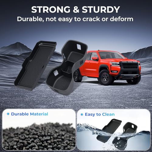 Image of Cup Holder Inserts & Center Console Organizer for Nissan Frontier 2026 2025 2024 2023 2022, Interior Accessories Cup Holders Covers Protector & Storage Tray for 2022-2026 Frontier, Black