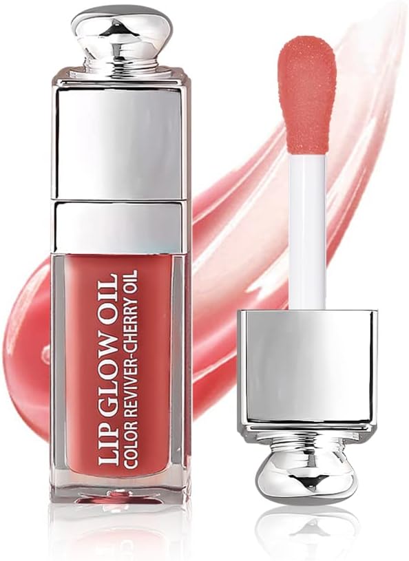 Hydrating Lip Glow Oil, Lip Oil Gloss Transparent Toot Tinted Nourishing Long Lasting Repairing Lightening Lip Lines (ROSEWOOD) 0.2 OZ