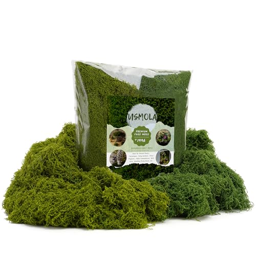 USMOLA Dual-Color Fake Moss for Potted Plants Indoor 7OZ Realistic Artificial Moss for Fairy Gardens Terrariums & Crafts Faux Grass Decor for DIY Home Walls and Glass Jars (Light & Dark Green)