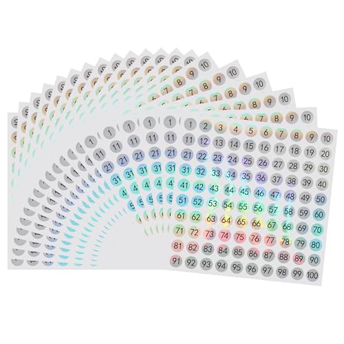HYBSK 2000 étiquettes numérotées 1-100, 0.4 po rondes, holographiques, 20 feuilles