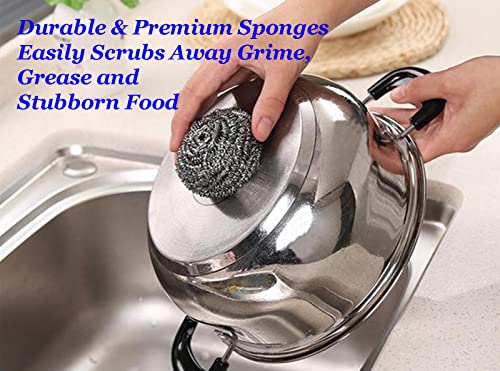 Image of 6 Pack Large Stainless Steel Sponges Scourers Steel Wool Scrubbers Pad Cleaning Ball Used for Dishes, Pots, Pans, Grill, Ovens and Basin, Clean Kitchen, Bathroom, Restaurant (40g Weight)