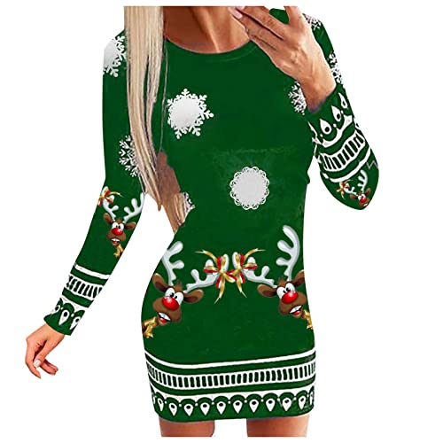 Vestido SuéTer NavideñO Feo para Mujer Vestido De Fiesta NavideñO con Copo De Nieve Estampado NavideñO De Manga Larga con Cuello Redondo