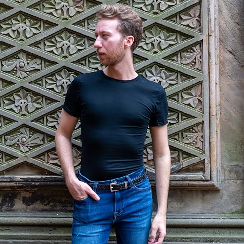 Biddy Murphy Men's Italian Leather Celtic Embossed Belt Black, Imported, 1.25 Inch, 32-342