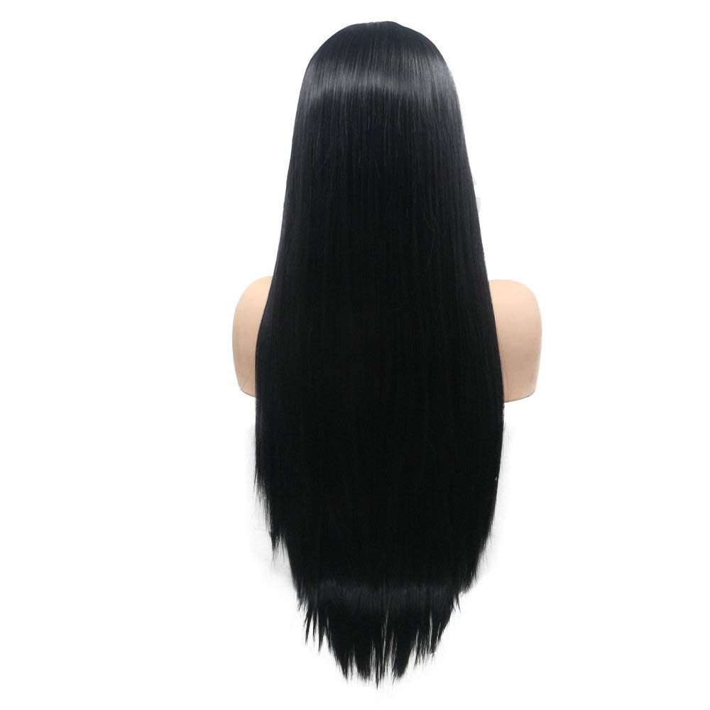 13x3" Pre Plucked Long Straight Colorful Wigs for Women Natural Looking Heat Resistant Fiber Synthetic Lace Front Wigs for Replacement/Party/Cosplay/Costume/Daily Use (Black 1B) - Image 4