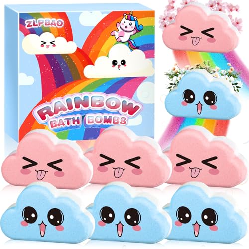 ZLPBAO Bombas de baño para niños, 6 unidades hechas a mano, 100 g, bolas de baño de arco iris, juego de regalo con bombas de baño de espuma natural, regalo de cumpleaños de Navidad a partir de 3 años