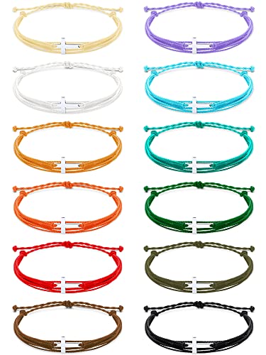 Janmercy 100 Pieces Cross Bracelet Christian Bracelet Handmade Braided String Rope Christian Jewelry for Women Adjustable Rope for Women Men