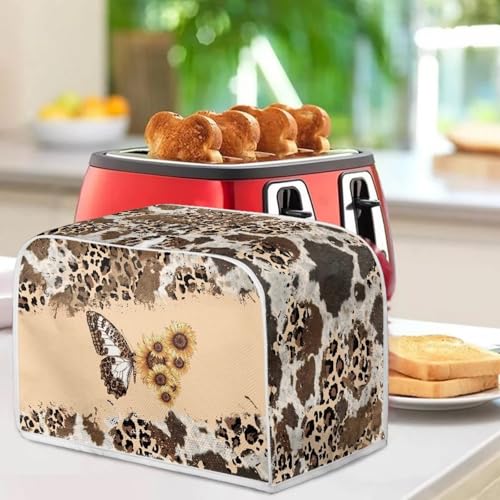 Image of Talayituse Butterfly Sunflower Cow Leopard Print Toaster Cover 2 Slice Wide Slot, Lightweight Dust Protection Washable Appliance Bag Bread Maker Cover, S