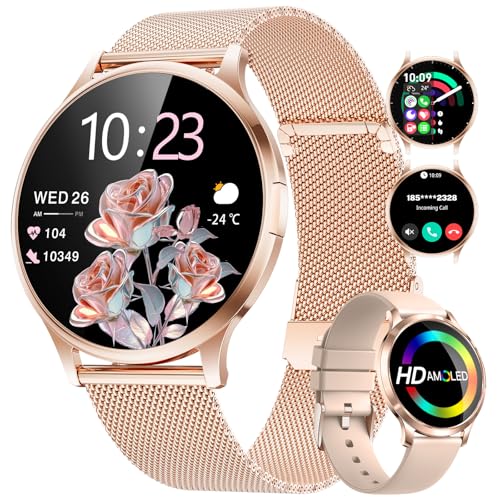 Image of SUNKTA Thin Smart Watch for Women, 1.32 inch AMOLED Ladies Smart Watches, 100+ Sports Mode Fitness Tracker, IP68 Waterproof Watches with Bluetooth Call /Sleep, Smartwatch for Android iOS, Rosegold#1