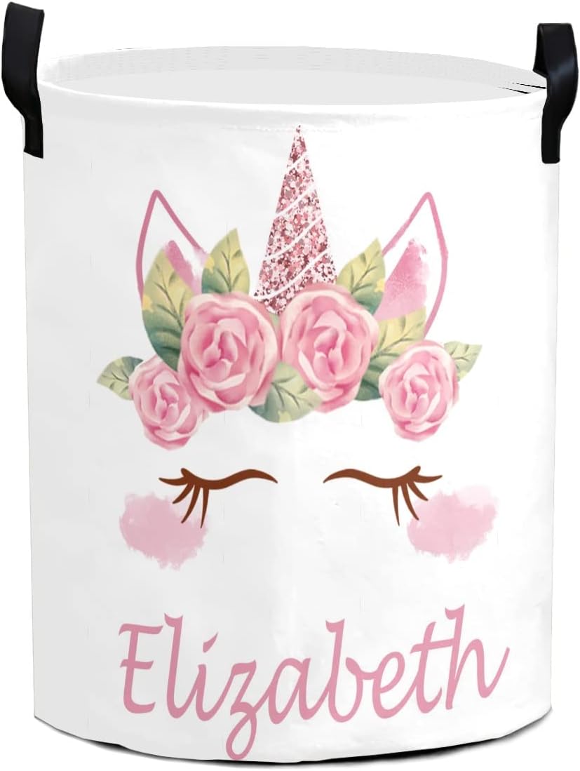Custom Unicorn Laundry Basket Personalized Laundry Hamper with Name Collapsible Waterproof Canvas Family Storage Basket with Handles (Option 6)