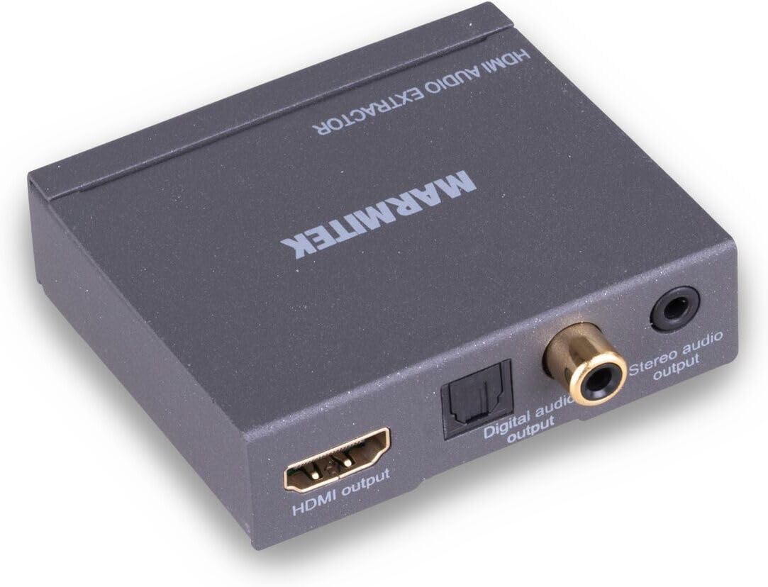 Marmitek Connect AE14 - Extractor de Audio HDMI 4K - Convertidor Con ARC - Señal de Audio del Cable - Utilice el Canal de Retorno en el Sistema Sin ARC | Adaptador para TV a barra de sonido o amplificador, salida Toslink, coaxial y jack 3,5 mm, EDID, ARC