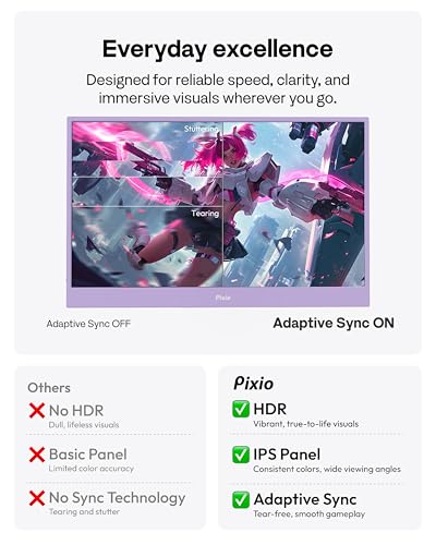 Image of Pixio PX160 Wave Purple Portable Monitor 15.6 inch 60Hz FHD 1080p IPS Panel HDR Screen Cover Stand USB-C HDMI Laptop Screen Extender Portable Monitor for Laptop, PC, Console, Phone