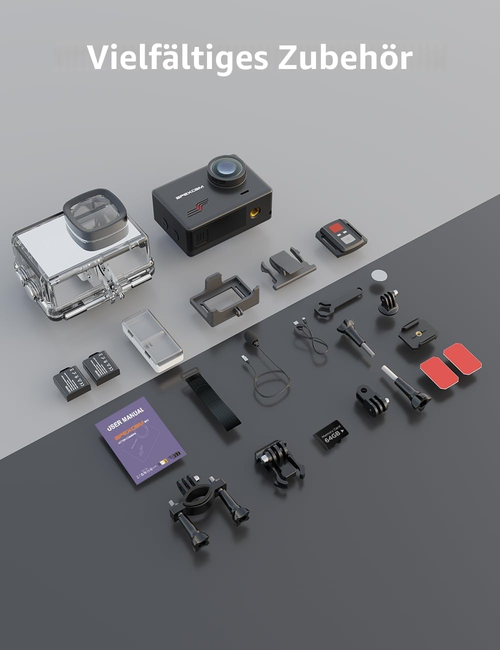 Apexcam M80 Action Cam 4K60FPS 48MP WLAN Sportskamera 40m Wasserdicht 8X Zoom 2.4G Fernbedienung 2x1350mAh Akkus